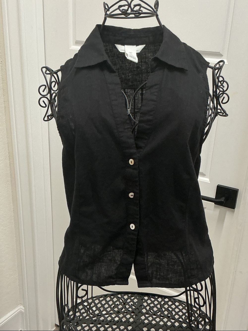 H&M Black Linen-Blend Sleeveless Button-Front Top